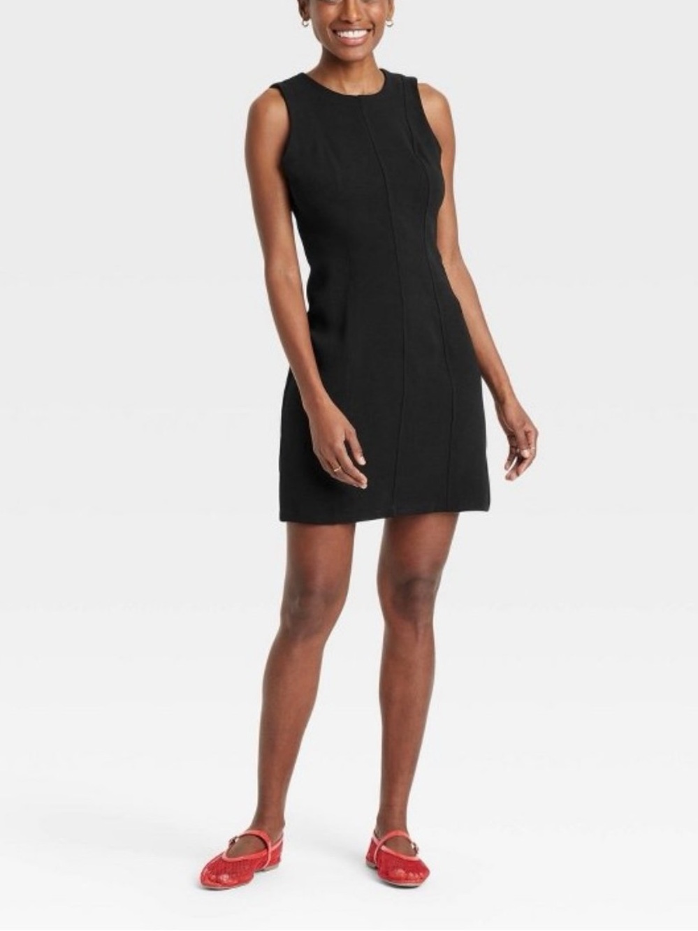 A New Day Black Sleeveless Mini Pleated Shift Dress